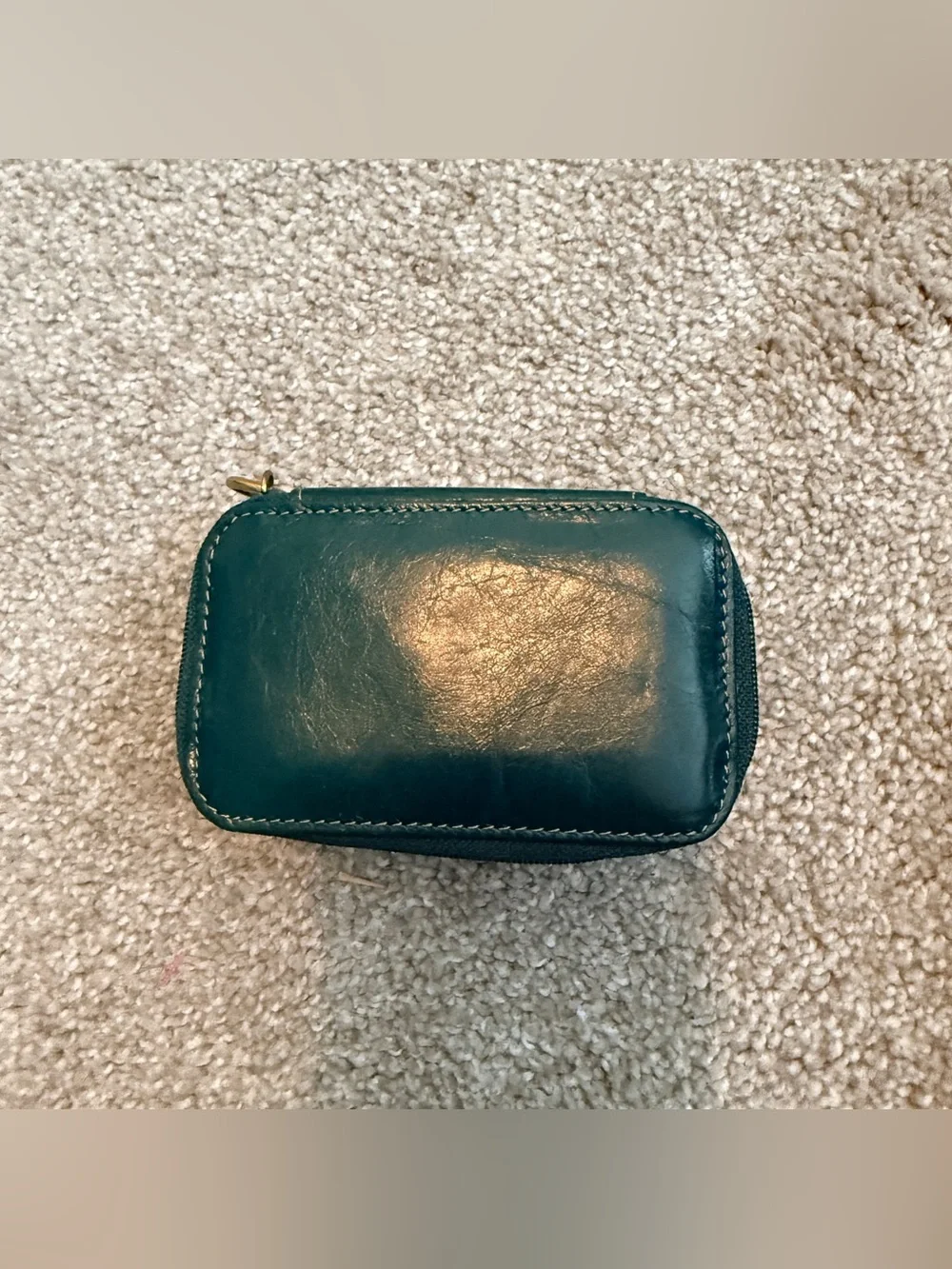 FOSSIL Teal Leather Small Jewelry Case Box Zip Around Travel Compact - Picture 3 of 9